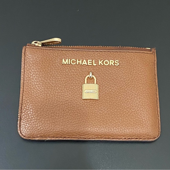 MICHAEL KORS Adele Brown Leather Zip Up Key Ring ID Wallet 5” X 3.5” - Picture 3 of 11
